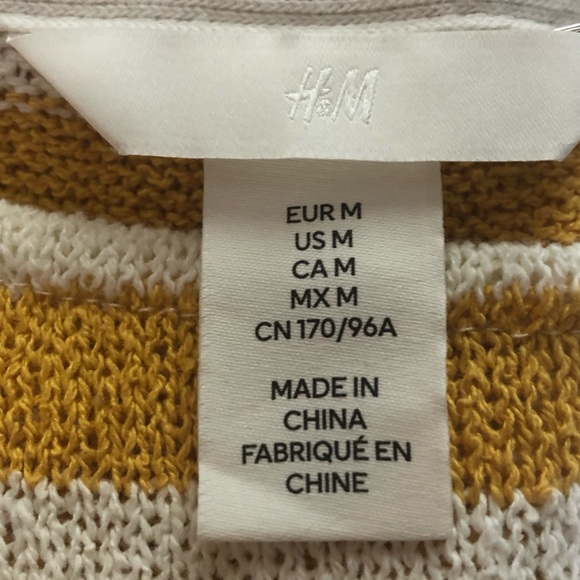 H&M Yellow / White Stripe Long Sleeve Wide Neck Lightweight Sweater - Picture 7 of 8